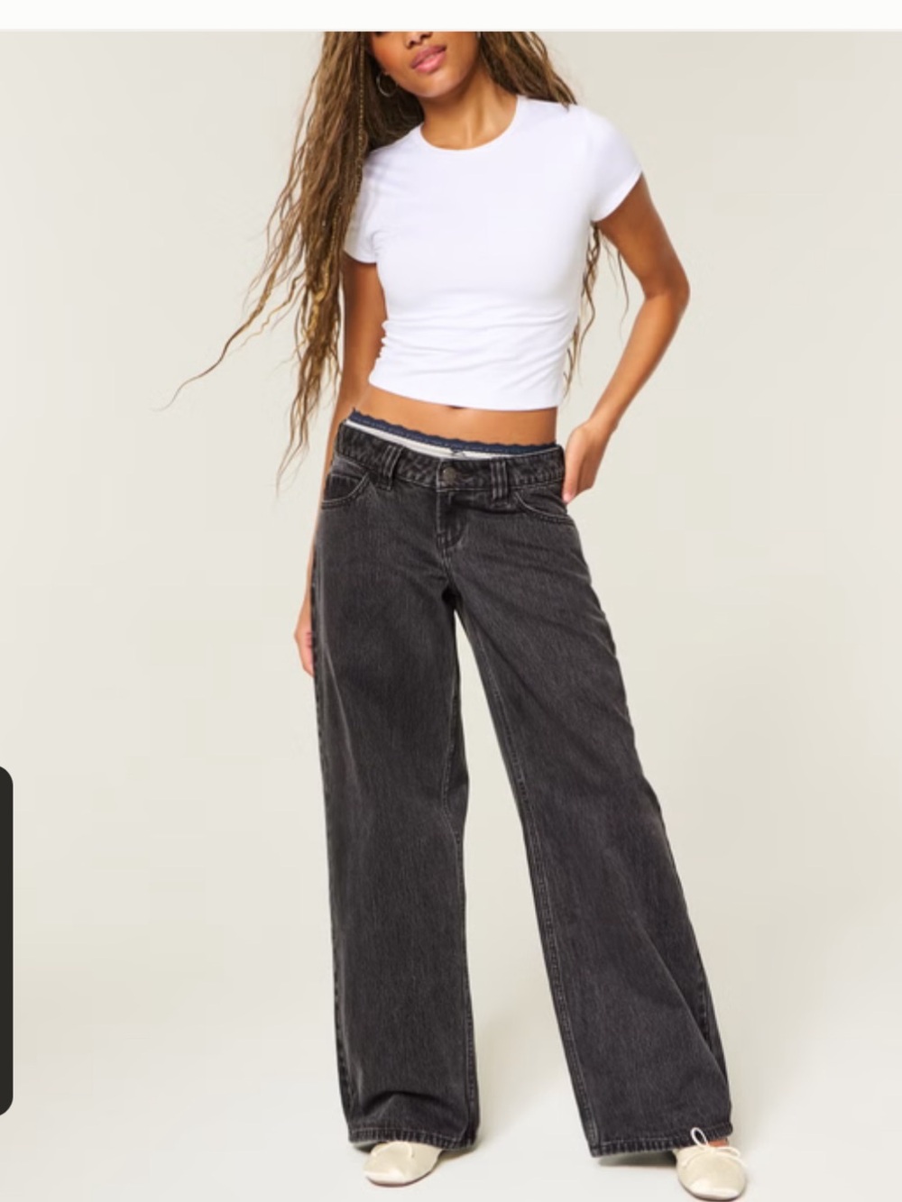 Hollister Andi Adjustable Super Baggy Washed Black Wide-Leg Jeans 31x30